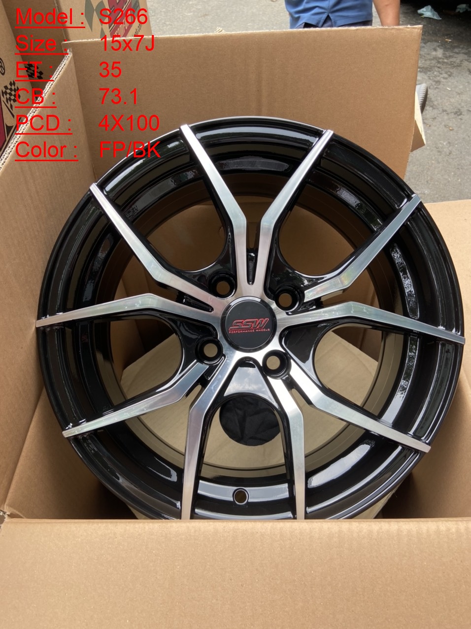 Mâm Lazang Vành SSW 15 inch 4x100 S266-FP-BK Mâm Lazang Vành SSW 15 inch 4x100 S266-FP-BK
