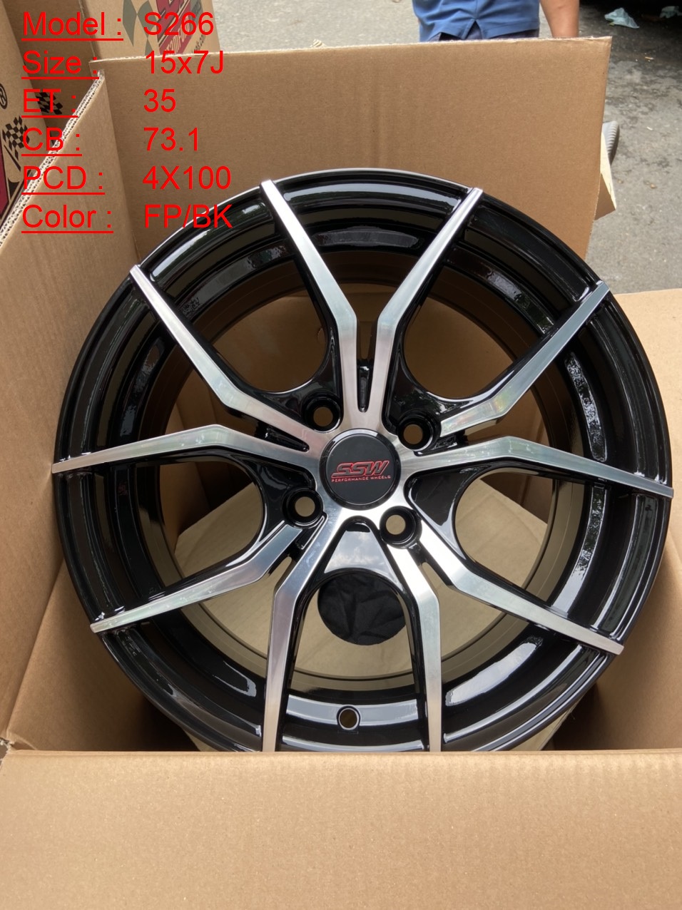 Mâm Lazang Vành SSW 15 inch 4x100 S266-FP-BK