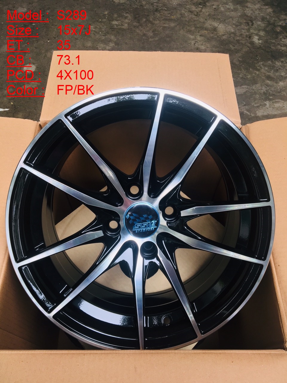 Mâm Lazang Vành SSW 15 inch 4x100 S289-FP-BK Mâm Lazang Vành SSW 15 inch 4x100 S289-FP-BK