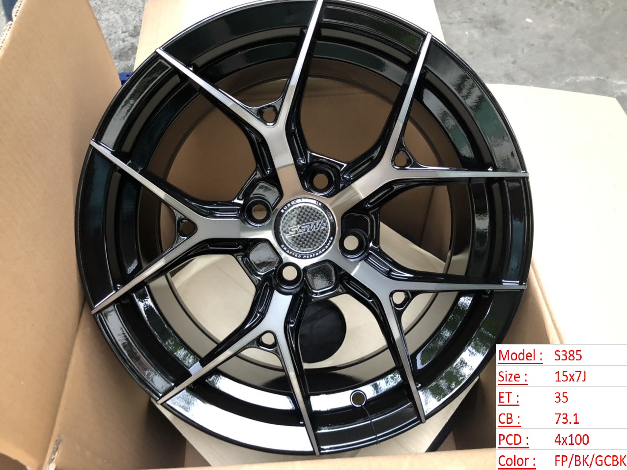 Mâm Lazang Vành SSW 15 inch 4x100 S385 FP-BK-GCBK Mâm Lazang Vành SSW 15 inch 4x100 S385 FP-BK-GCBK